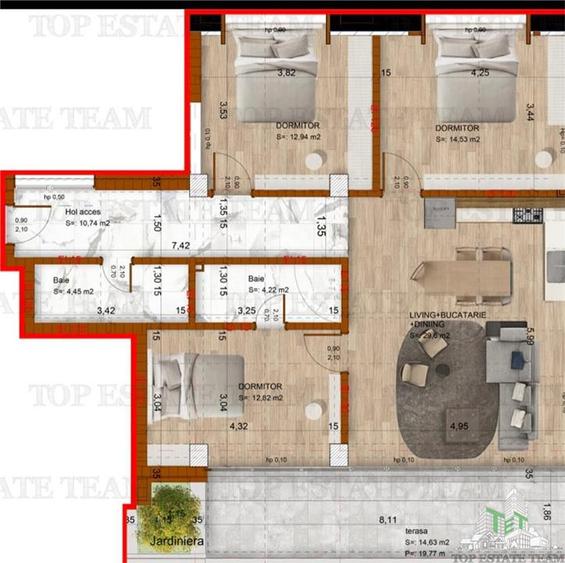 Penthouse 4 camere si terasa, bloc boutique, finisaje premium, incalzire in pard