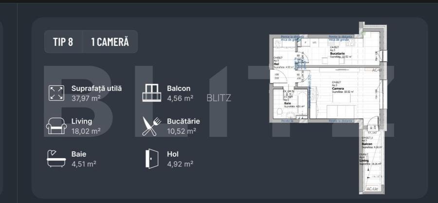 Apartament 1 camera, decomandat, 42mp, zona Tatarasi - 2