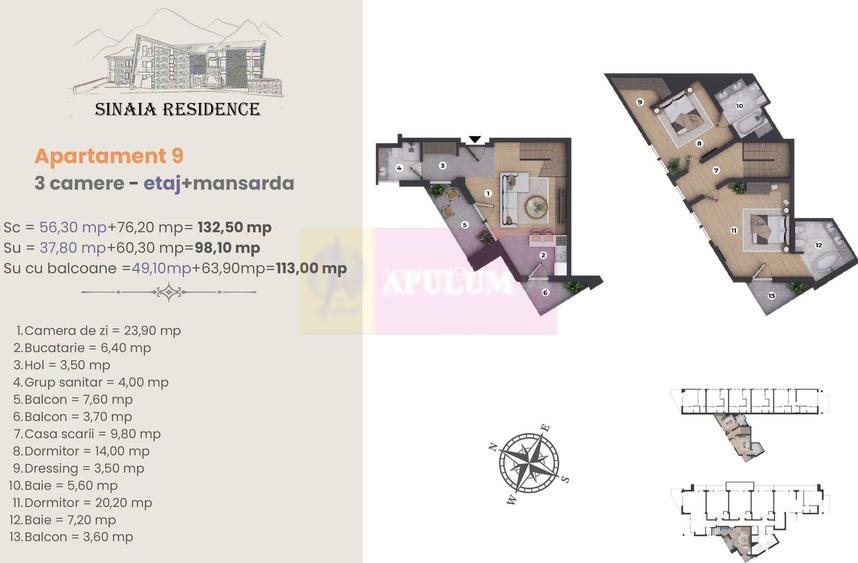 Apartament cu 3 camere cu finisaje de LUX in Sinaia la etaj + mansarda - 4