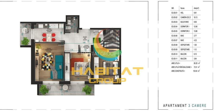 Pallady 3 camere decomandat 85 mp + LOC PARCARE GRATUIT - 2