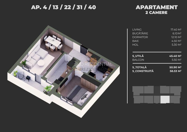 Apartament modern, 2 camere si balcon - Mall Grand Arena, Comision 0 - 1