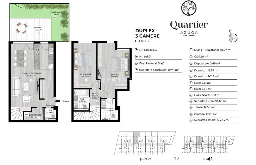 QUARTIER AZUGA - DOAMNA GHICA | DUPLEX 3 CAMERE, 124 MP CU TERASA SI GRADINA - 1