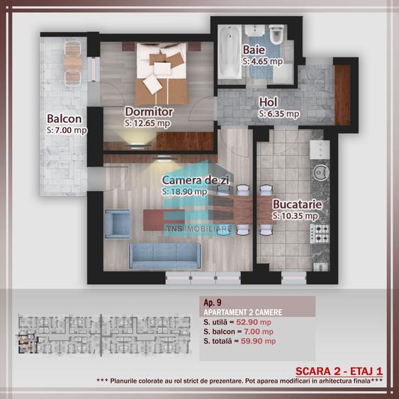 -2 Cam Decomandat- 60 mp,Metrou Teclu- Ideal Investitie