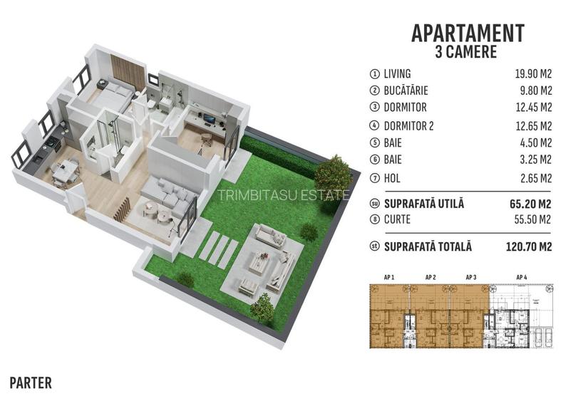 Apart.  cu CURTE ! Parcare + 2 BAI! In Prelungirea Ghencea! TVA inclus - 1
