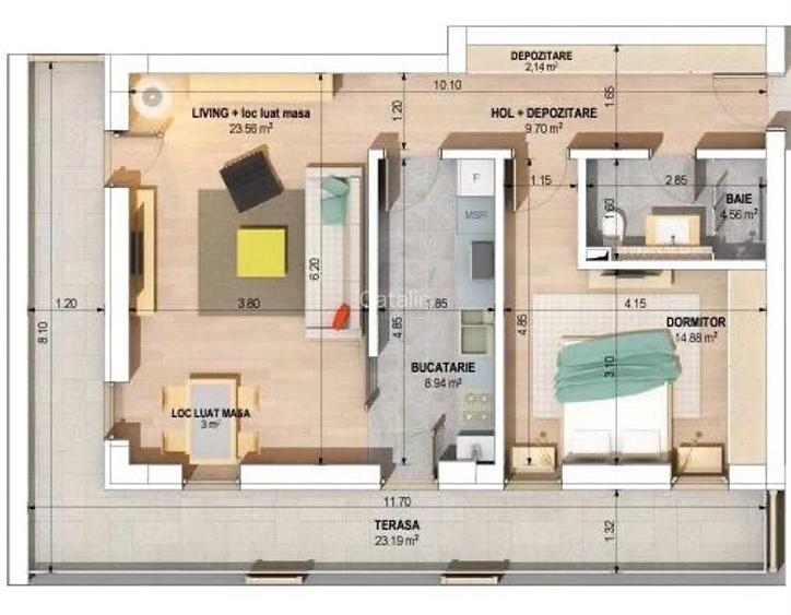 2 camere, 62 mp + TERASĂ 24 mp, Vedere Tâmpa, Tractorul – Coresi - 10
