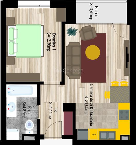 Apartament modern Tip STUDIO-S14 vedere panoramica - 1