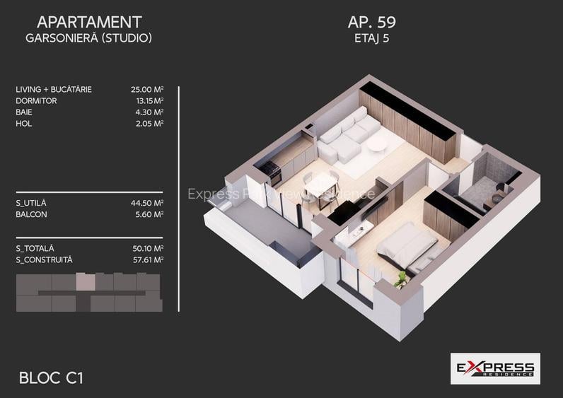 Apartament modern in imobil nou, 50.10 mp, Express Residence – Metalurgiei Park - 1