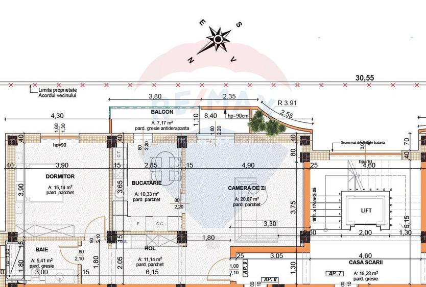 Apartament 2 cam. decomandat, etaj 3/5 - 5