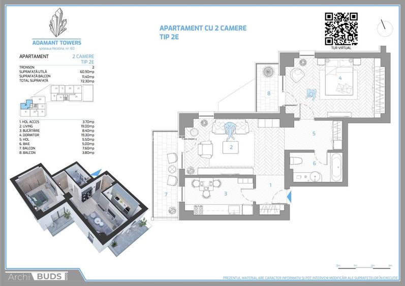 Apartament 2 camere | decomandat | tip 2E | 72.3mp | Sos Nicolina Iasi - 10