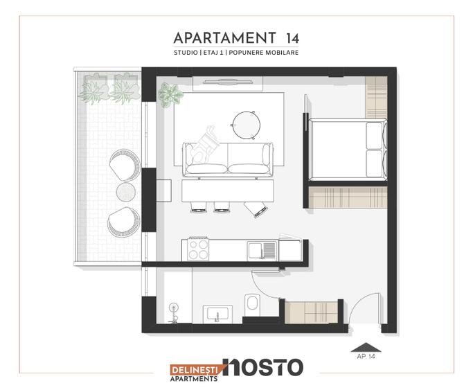 Apartament de vânzare | 1 cameră + terasă, compartimentare practică - 1