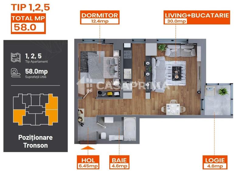 Cel mai MIC PRET din Iasi! Apartament 2 camere 58 mp, zona Lidl Dacia, 85.900 e - 7