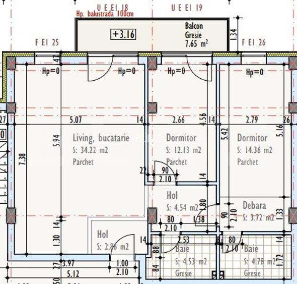 Apartament cu 3 camere, 2 bai, 81,62 mp, semifinisat, TVA inclus, zona Marasti - 6