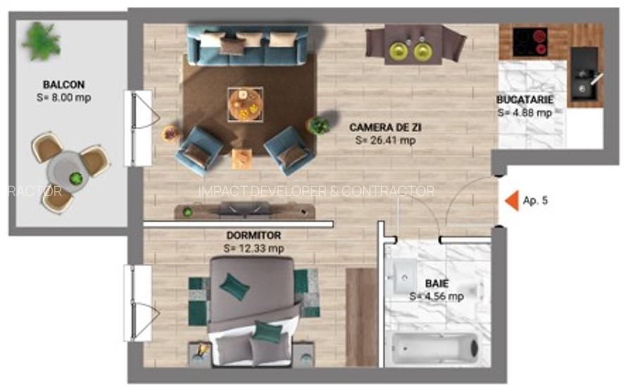 Studio foarte spatios, bloc finalizat Padurea Baneasa - suprafata vitrata mare - 6