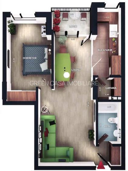 Apartament 2 camere, 51,6mp, logie de 4mp, zona Vivo, Floresti - 9
