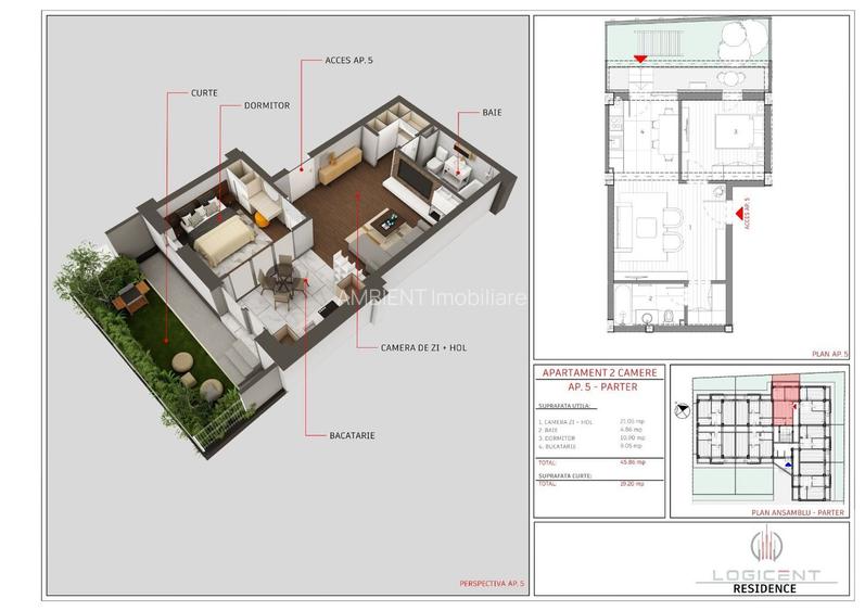 APARTAMENT NOU - 2 camere, parter, cu GRĂDINĂ, Complex LOGICENT; - 8