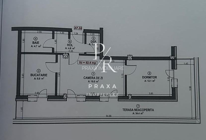 Ap 2 camere decomandate, finisat, 52 mp, 34 mp terasa, garaj, zona Terra! - 6