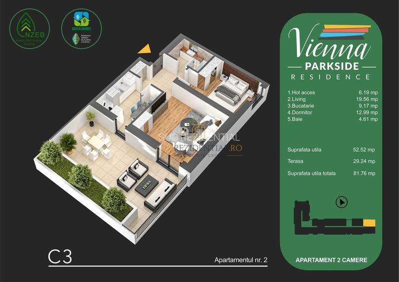 Apartament cu terasa 30 mp- 2 camere, langa parc, Bd Metalurgiei - 1
