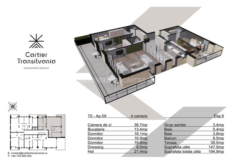 TRANSILVANIA RESIDENCE-CARTIER TRANSILVANIA, APARTAMENT  4 CAMERE - 13