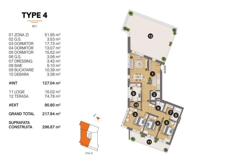 Tomis Plus - Celine Elegance - Vânzare apartament cu 4 camere, etaj 6. - 2