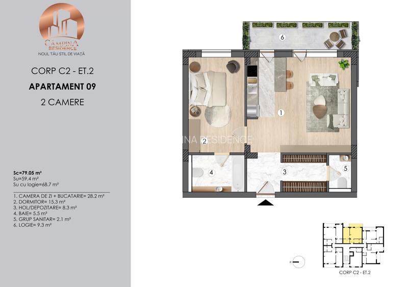 Apartament cu doua camere Campina Residence cu TVA 21% - 2