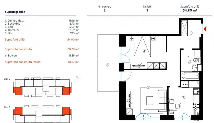 Apartament 2 Camere - 66,29 mp / Hils Republica / 6 m Metrou  / Comision 0% - 3