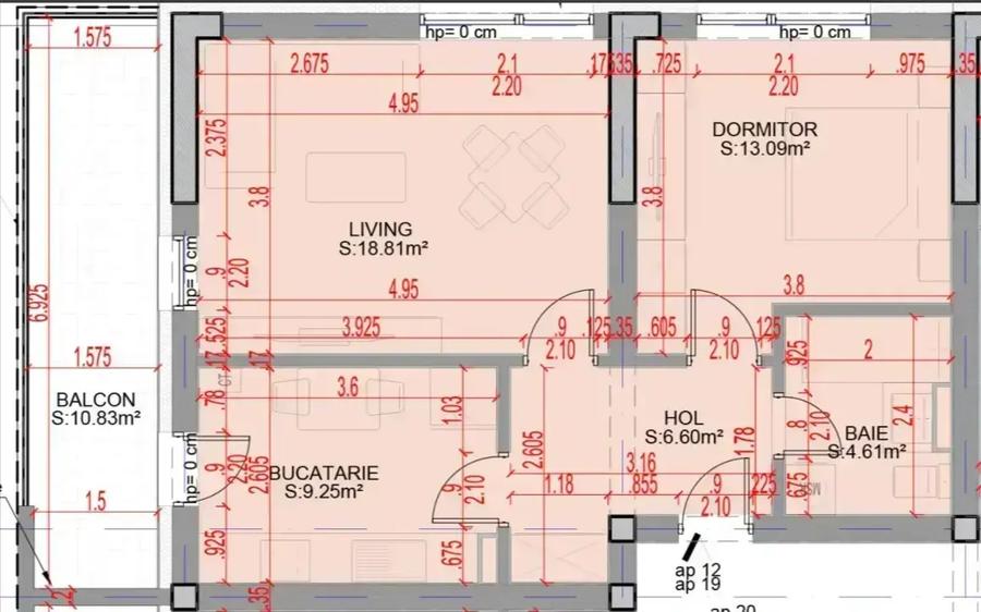 2 camere cu bucătărie separată și balcon spațios