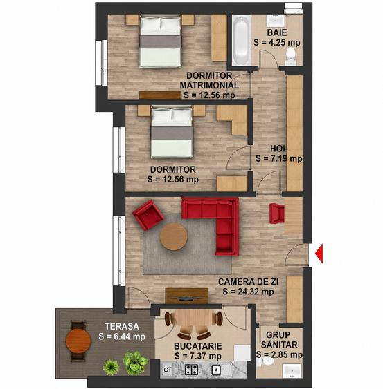 3 camere | Greenfield-Băneasa | Vedere parc | Terasă | Parcare inclusă