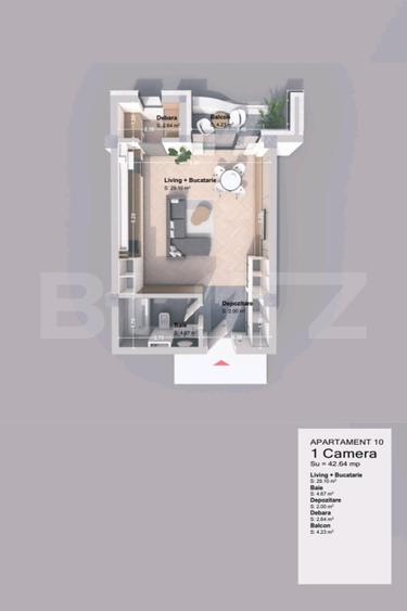Apartament 1 camera, 42.64 mp, zona Pacurari - Rediu