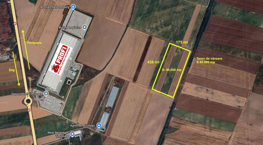 Teren extravilan 80.000 mp – lângă calea ferată & Profi Logistic – Șag