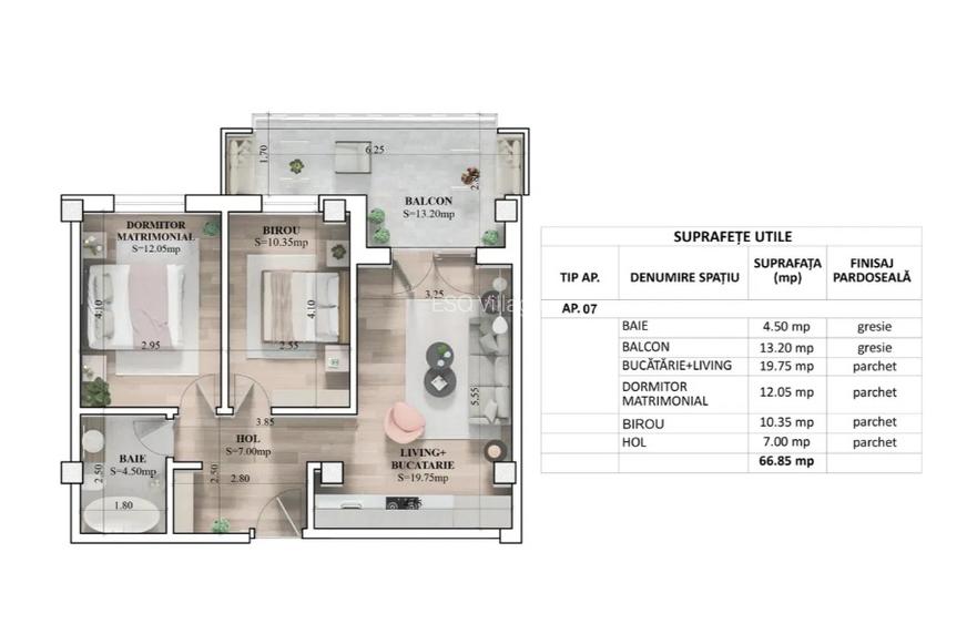 ESQ Village 3 Galata, apartament cu 3 camere, TIP 1, etaj 1 sau 2 - 1