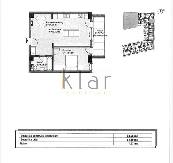 Apartament 2 camere 53mp, Centru, zona NTT Data