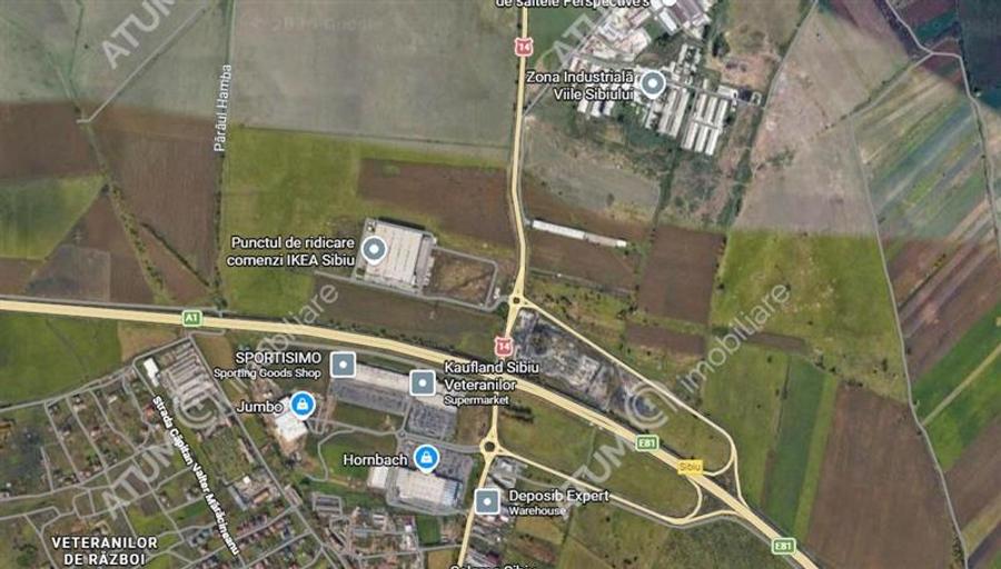 Teren intravilan industrial cu PUZ 19100 mp zona Hornbach din Sibiu