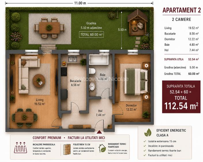 Apartament 2 camere 60 mp / Bloc Nou 2026 / Incalzire in pardoseala  - 4