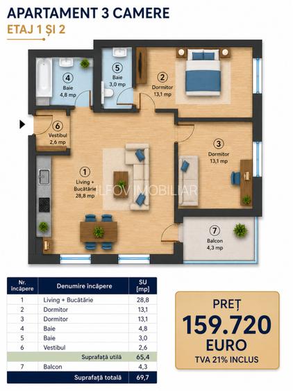 Apartament 3 camere Westside Residence Otopeni, 2 bai, et.1 - 4
