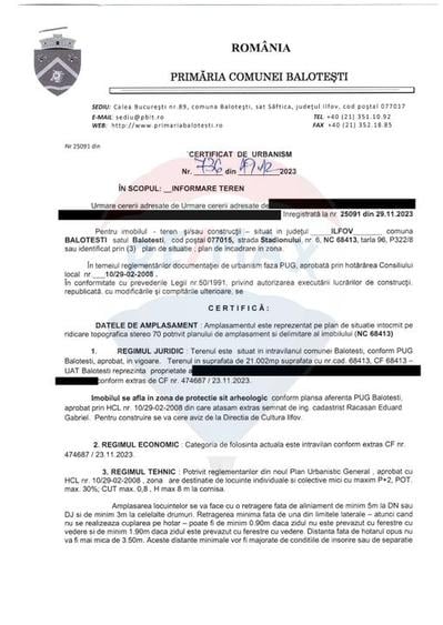 Teren Intravilan de vanzare 21000 mp Balotesti Central Soseaua Unirii