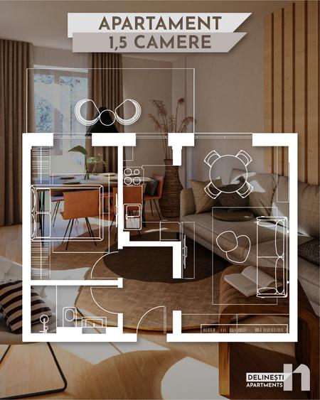 Apartament cu 1,5 camere FUNCȚIONAL