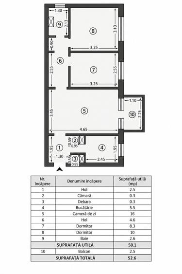 Apartament 3 camere, Dacia, etaj 2, 84500e