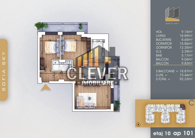 Apartament 3 camere Finalizat Pallady- 700 m Metrou Teclu