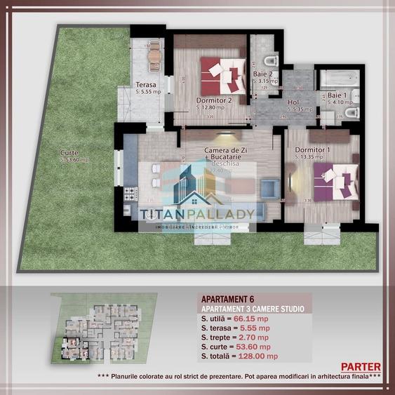 3 Camere cu Gradina 53 Mp,Boutique,Parcare Bonus,Titan -Pallady
