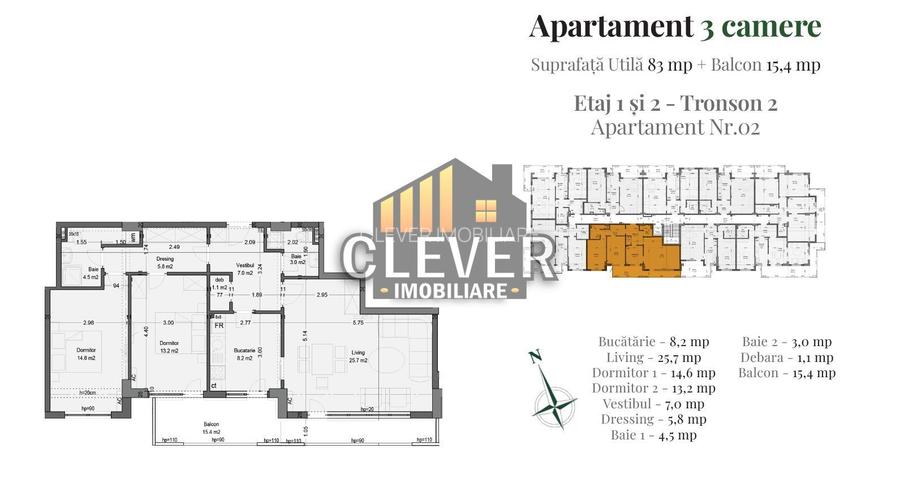 Apartament 3 Camere, 83 mp + Balcon 15 mp, Finisaje Premium - 1