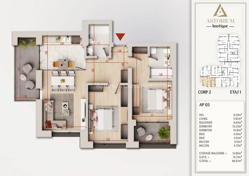 Apartament 3 Camere Elegant cu Compartimentare Practică Comision 0% - 2