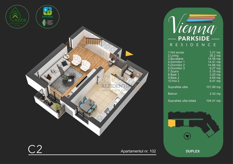 Apartament cu scara interioara - 4 camere, finisat modern, Metalurgiei - 1