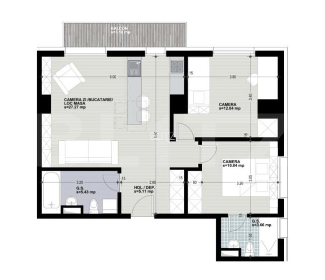 Apartament cu 3 camere, 2 bai, 65 mp, bloc nou, zona Iulius Mall - 2