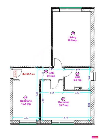 Apartament 2 camere + 53,7 mp + gradina de 16 mp - Shopping City Sibiu - 3