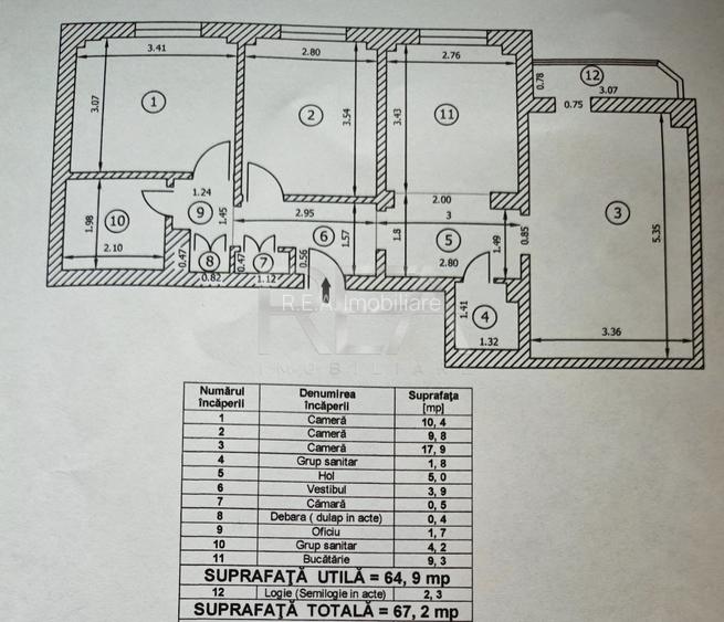 3 camere, 9/10, CENTRALA, bloc 1983, 67mp-Drumul Taberei