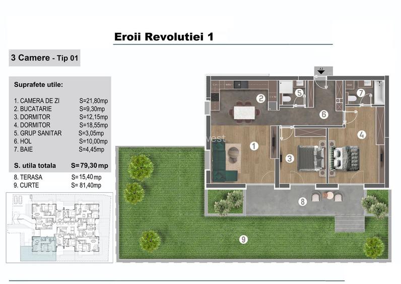 Apartament 3 camere-Curte privata 80mp-Imobil 3 etaje-Ansamblu Rezidential Nou - 2