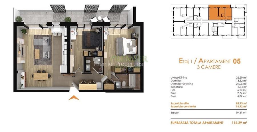 Apartament 3 camere 83 mp balcon generos 1 parcari zona linistita - 28