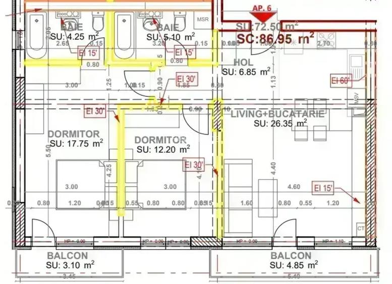 3 camere/ 2 bai/ incalzire pardoseala/ finalizat 73 mp utili Pallady - 6