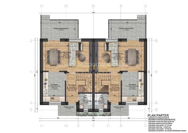Casa tip Duplex - 2 dormitoare - 2 bai - 325 mp teren - 12