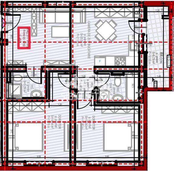 Apartament 3 Camere, et.1, 2 Băi și Balcon - 1